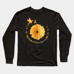 Hummingbird Yellow Sunflower Childhood Cancer Awareness Long Sleeve T-Shirt